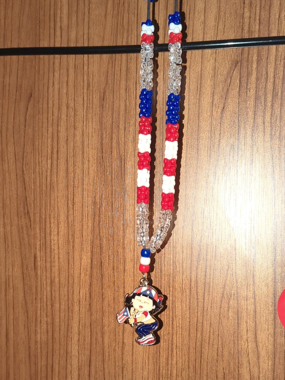 Kids Red, White & Blue Beaded Necklace with Cartoon Charm